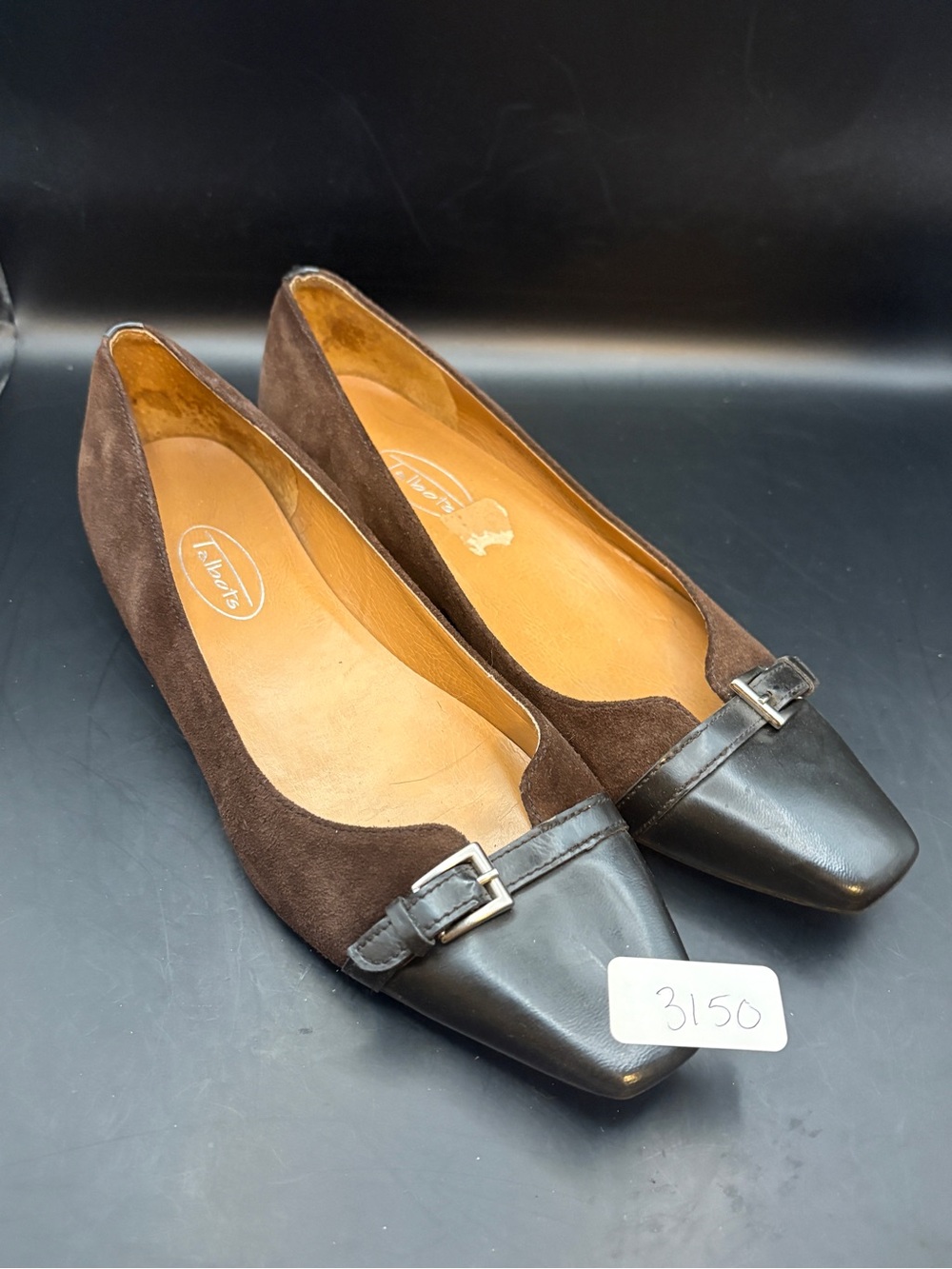 Talbots Brown Leather Suede Flats Buckle Square Toe Women’s Size 6.5B